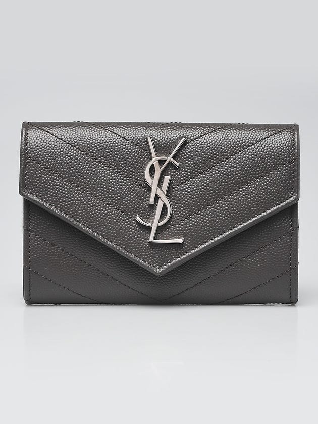 Yves Saint Laurent Grey Chevron Quilted Grain de Poudre Leather Small Envelope Wallet