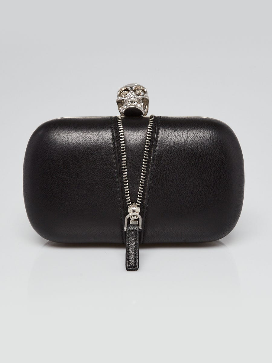 Alexander McQueen Black Leather Studded Padlock Foldover Clutch Bag -  Yoogi's Closet