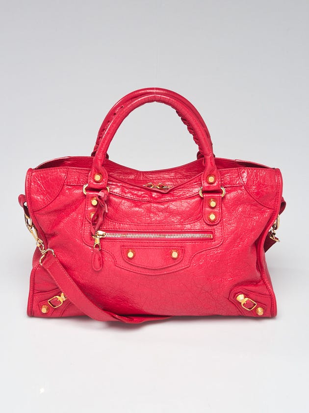 Balenciaga Rose Jaipur Lambskin Leather Giant 12 Gold Motorcycle City Bag