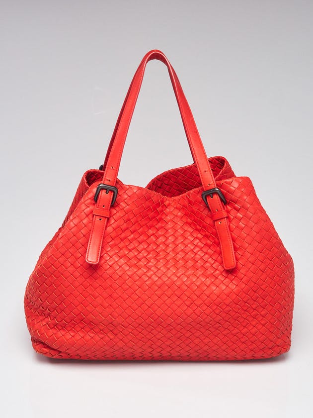 Bottega Veneta Red Intrecciato Woven Nappa Leather Large Cesta Tote Bag