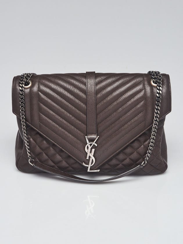 Yves Saint Laurent Brown Chevron Tri-Quilted Leather Monogram Large College Bag