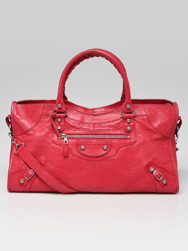 Balenciaga Rose Thulian Lambskin Leather Giant 12 Silver Part Time Bag