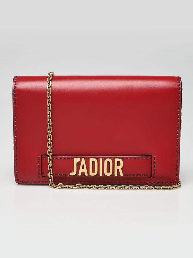 Christian Dior Red Smooth Calfskin Leather J'ADIOR Wallet on Chain Clutch Bag