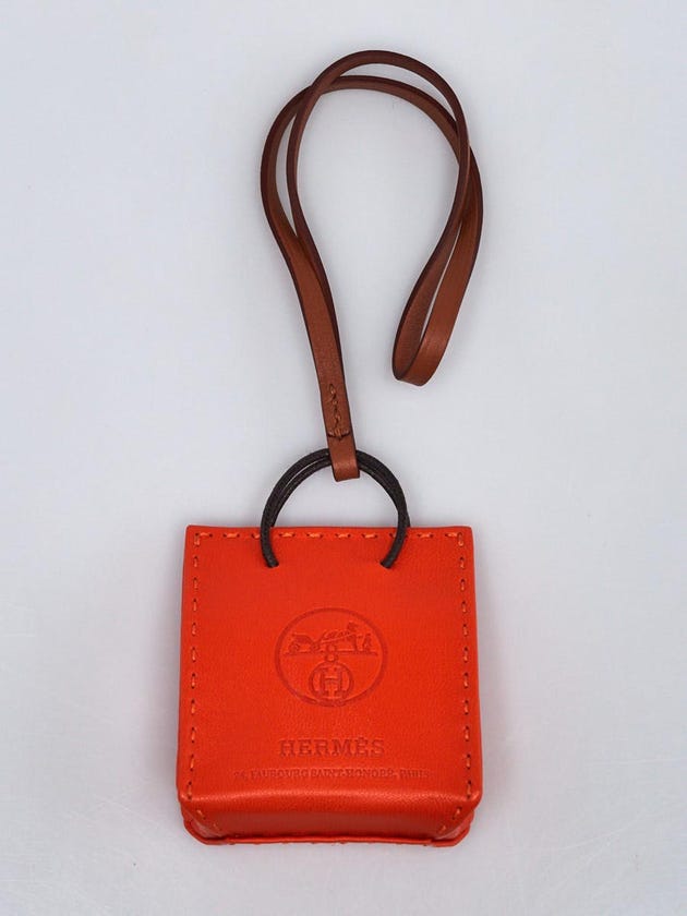 Hermes Orange Lambskin Leather Shopping Bag Charm