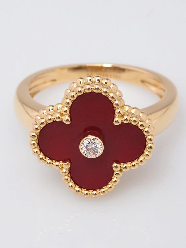 Van Cleef Arpels 18k Gold Carnelian and Diamond Vintage Alhambra