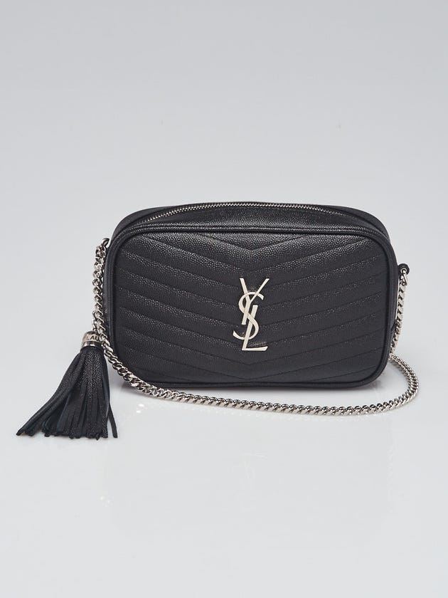 Yves Saint Laurent Black Chevron Quilted Grained Leather Mini Lou Camera Bag
