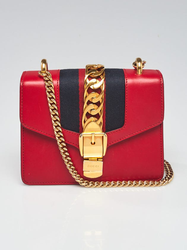 Gucci Red Leather Mini Sylvie Shoulder Bag