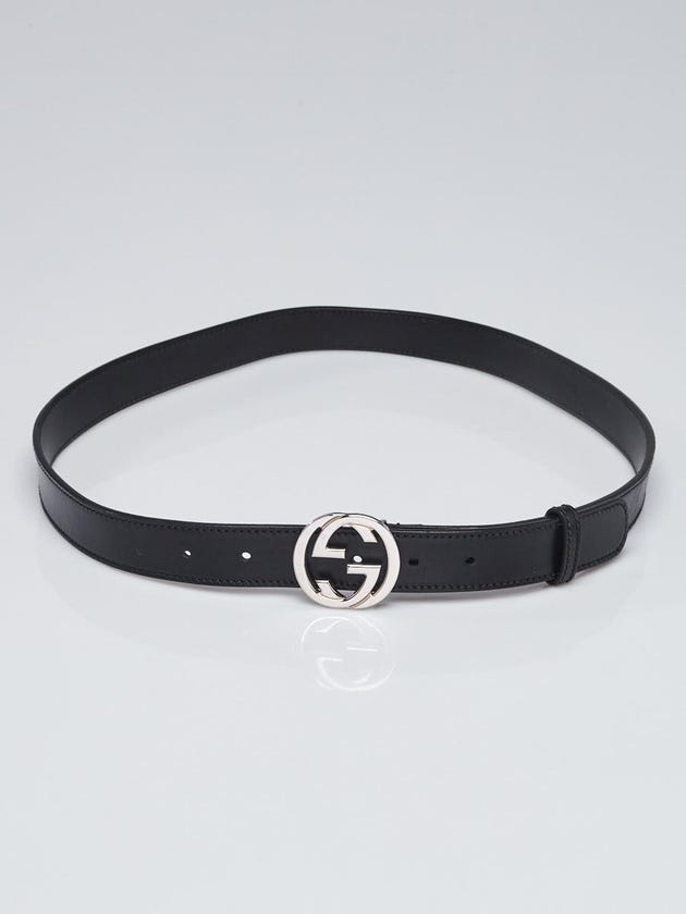 Gucci Black Smooth Leather Interlocking G Buckle Belt Size 95/38