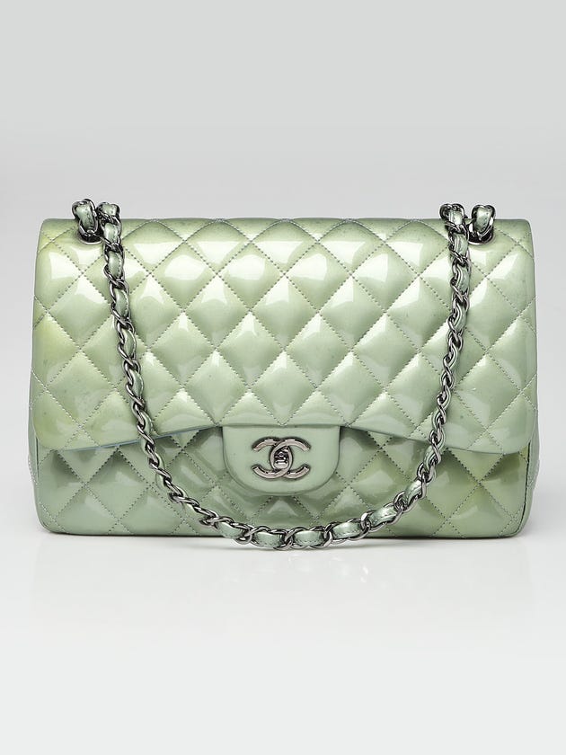 Chanel Blue Quilted Patent Leather Classic Jumbo Double Flap Bag