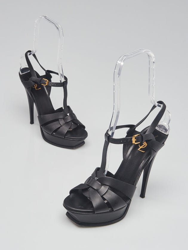 Yves Saint Laurent Black Smooth Leather Tribute 105 Sandals Size 9.5/40
