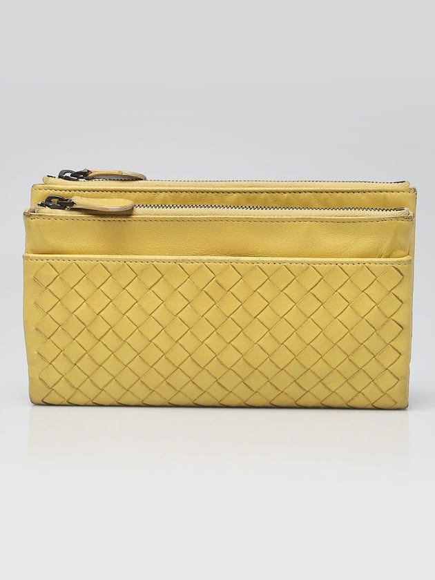 Bottega Veneta Yellow Intrecciato Woven Leather Bifold Wallet