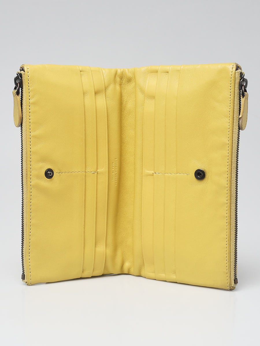 Bottega Veneta Yellow Intrecciato Woven Leather Bifold Wallet