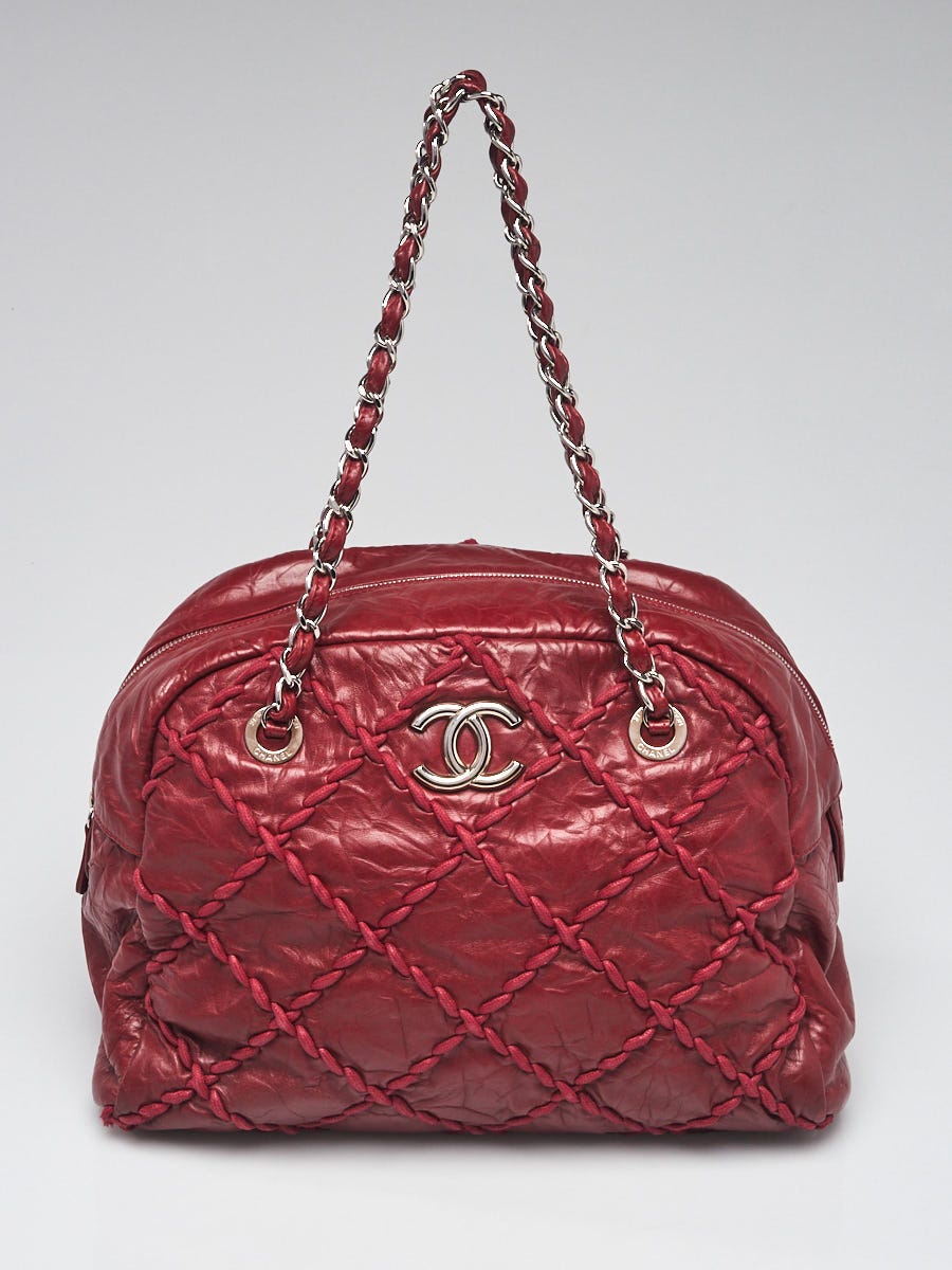 Chanel Red Quilted Crinkled Leather Ultra Stitch Bowling Bag - Yoogi's  Closet