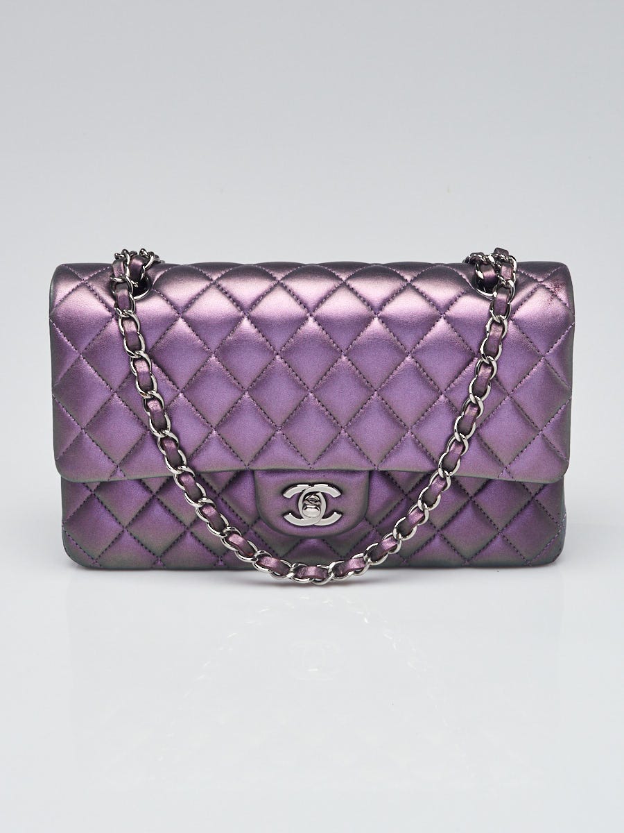Chanel Purple Iridescent Quilted Lambskin Leather Classic Medium Double Flap  Bag - Yoogi's Closet