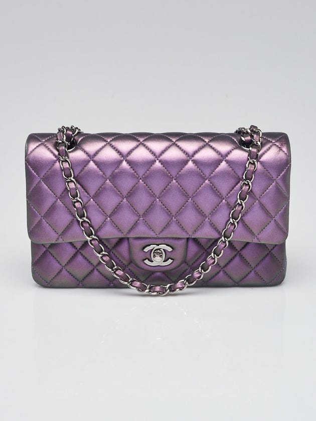Chanel Purple Iridescent Quilted Lambskin Leather Classic Medium Double Flap Bag