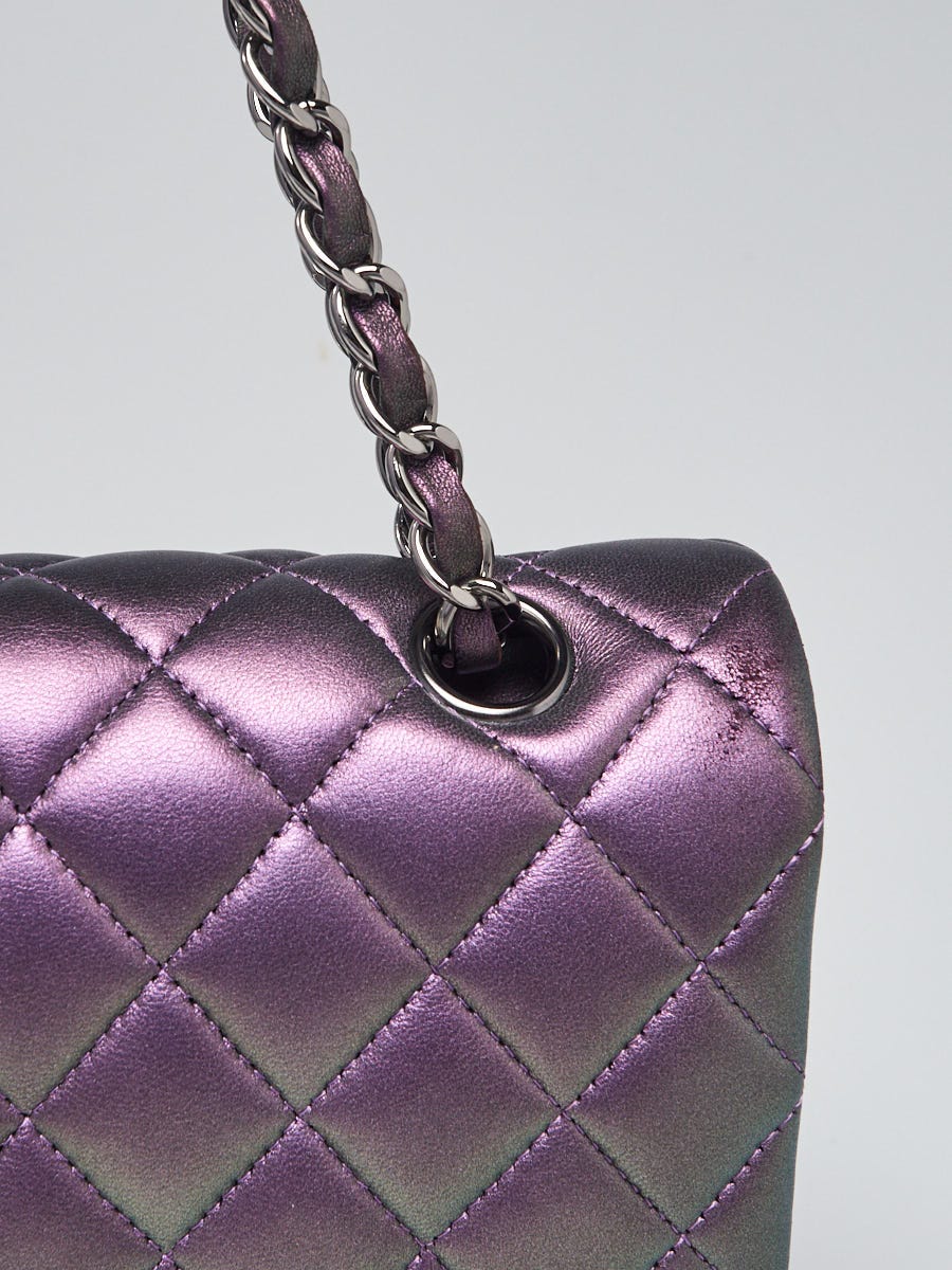 Chanel Purple Iridescent Quilted Lambskin Leather Classic Medium Double  Flap Bag - Yoogi's Closet