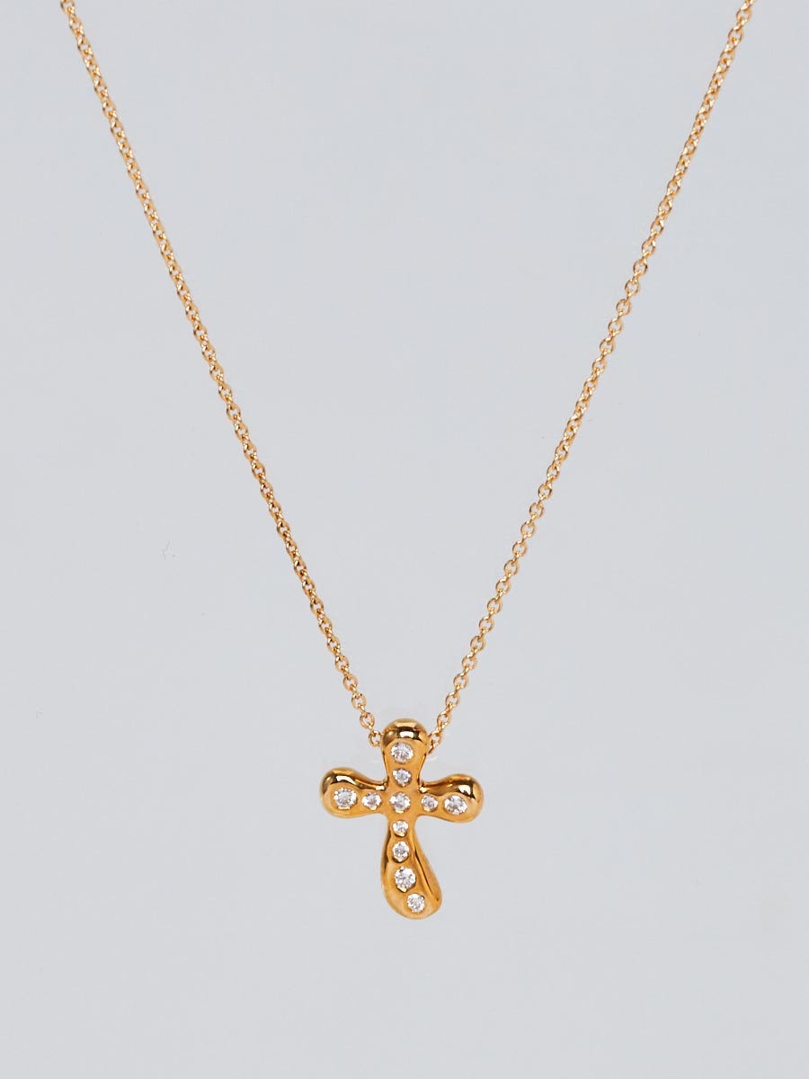 Tiffany & Co. 18k Gold and Diamond Elsa Peretti Small Cross Pendant Necklace
