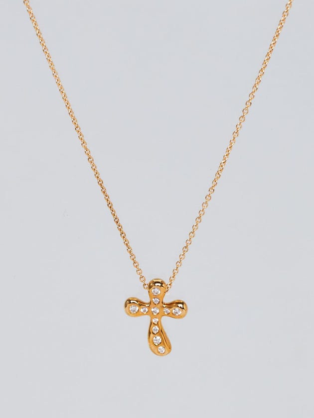 Tiffany & Co. 18k Gold and Diamond Elsa Peretti Small Cross Pendant Necklace