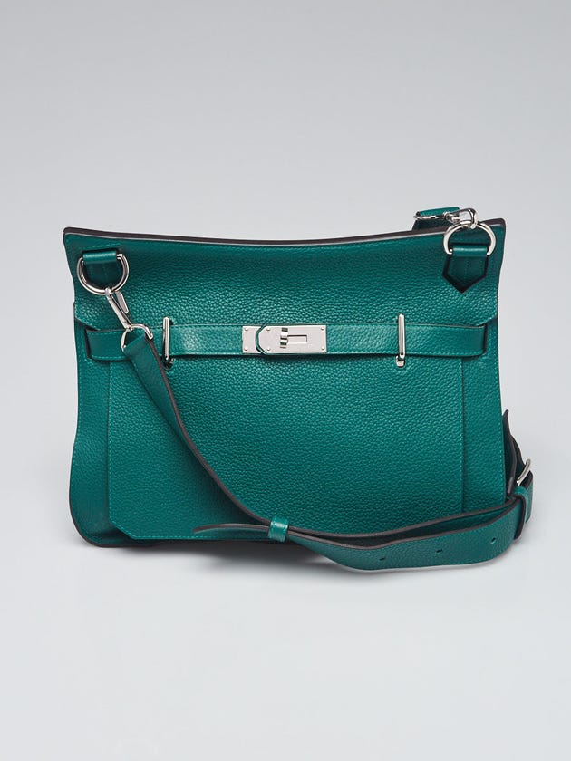 Hermes 34cm Malachite Clemence Leather Palladium Plated Jypsiere Bag