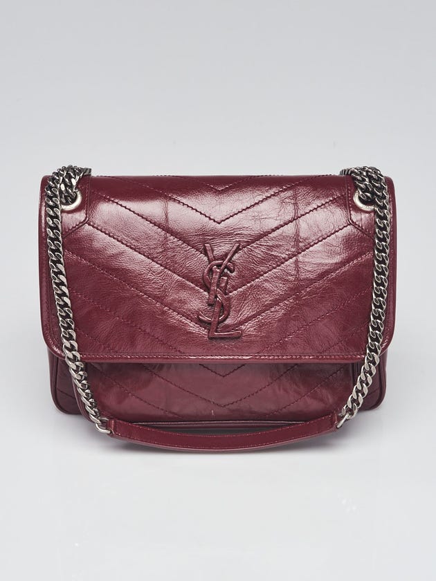 Yves Saint Laurent Burgundy Crinkled Calfskin Leather Medium Niki Bag