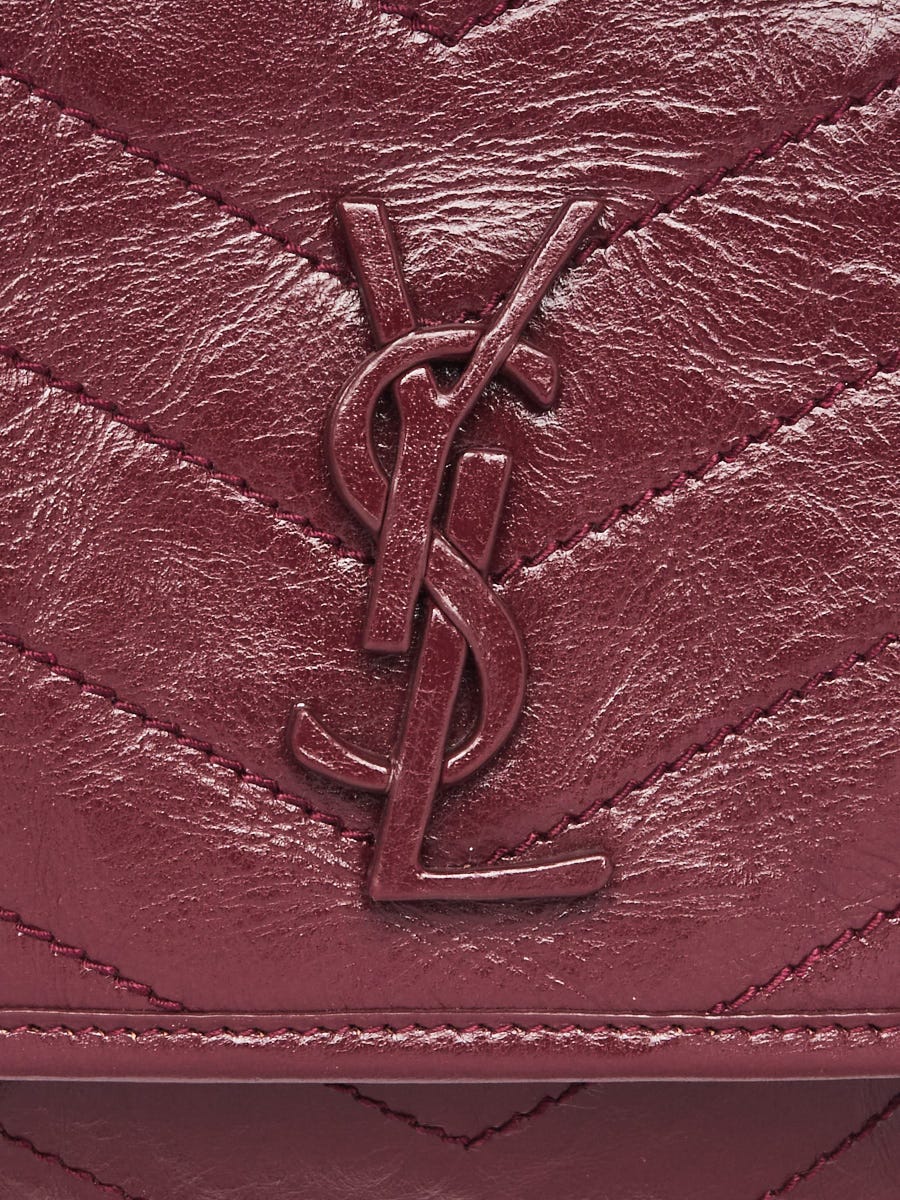 Yves Saint Laurent Burgundy Crinkled Calfskin Leather Medium Niki 
