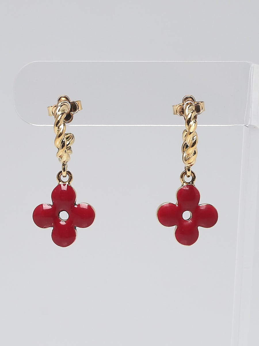 Louis Vuitton Goldtone Metal Red Sweet Monogram Fleur Earrings