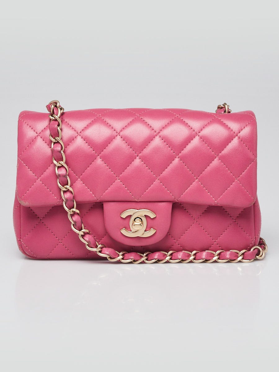 Chanel Pink Quilted Lambskin Leather Classic Rectangular Mini Flap Bag ...