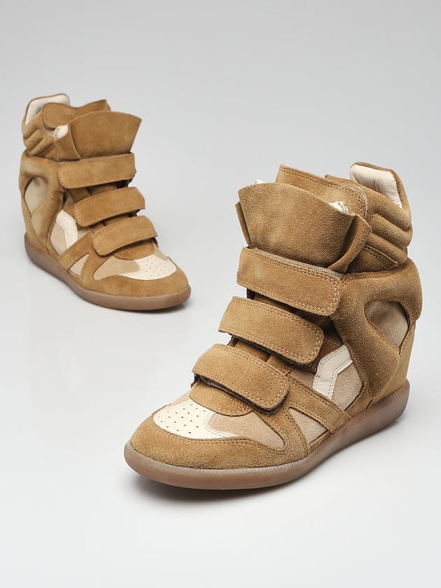 Isabel Marant Camel Suede Bekett Over Basket Sneaker Wedges Size 7.5/38