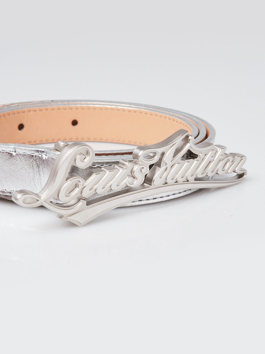 Louis Vuitton Silver Leather Signature Belt Size 90/36 - Yoogi's Closet