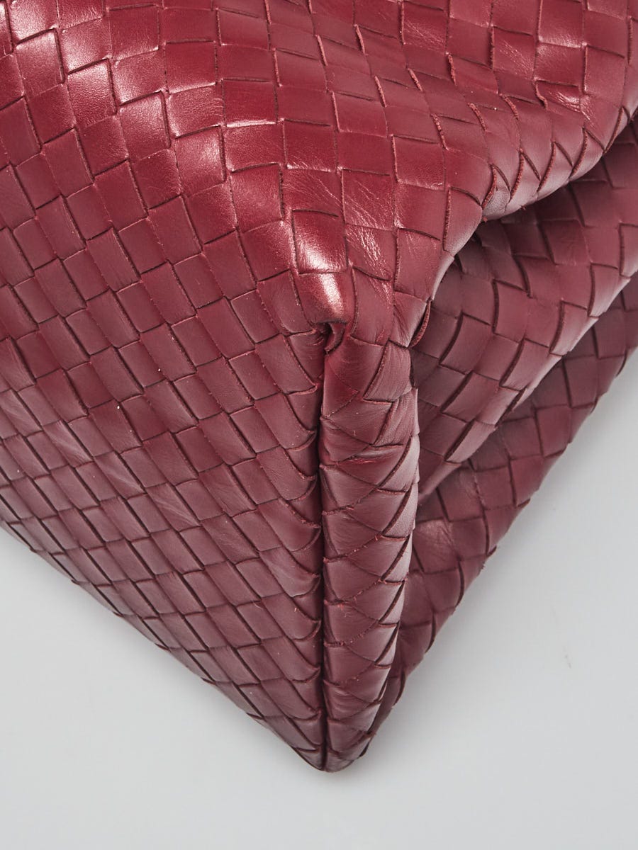 Bottega Veneta Roma Medium Intrecciato Leather Tote Bag Burgundy