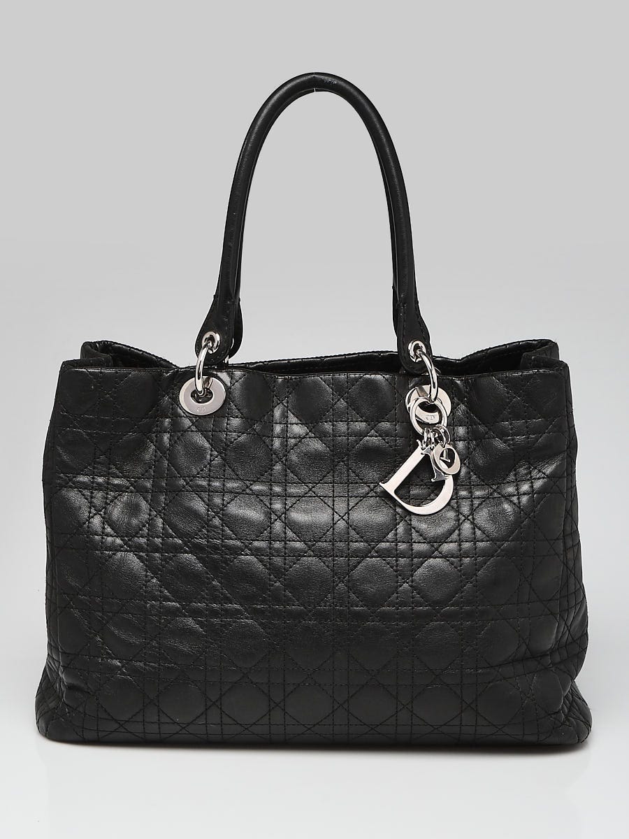 Christian Dior Black Cannage Quilted Lambskin Leather Soft