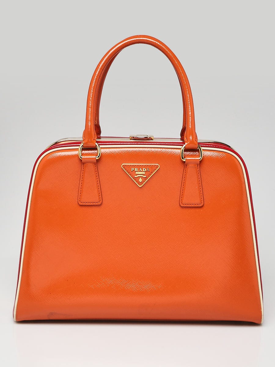 Prada Orange/Red Saffiano Vernice Frame Top Bag BL0808
