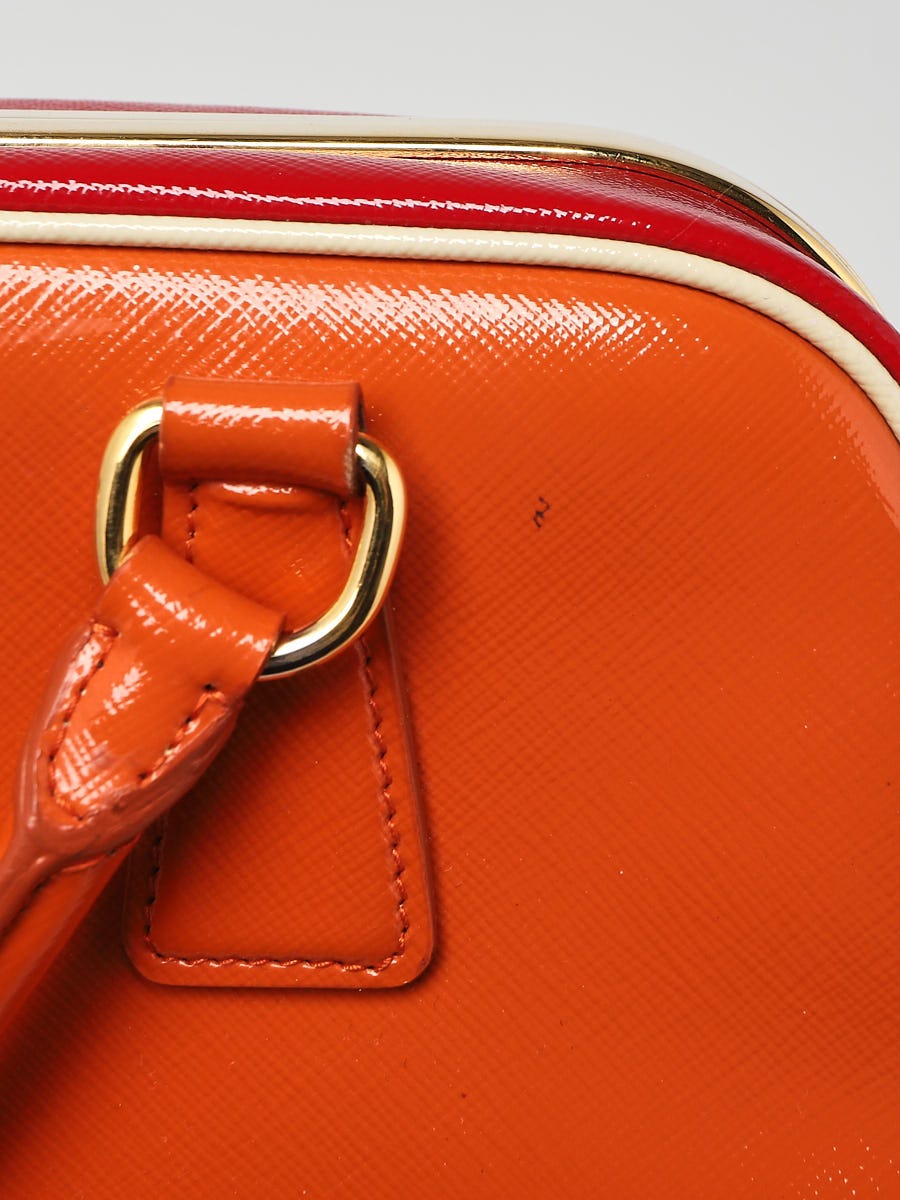 Authenticated Prada Saffiano Lux Bauletto Red Calf Leather Handbag