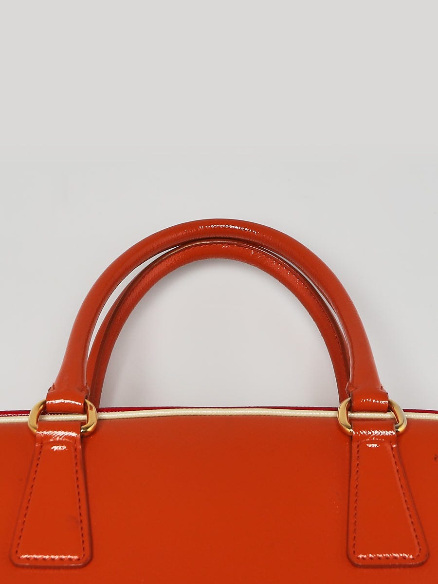 Prada Orange/Red Saffiano Vernice Frame Top Bag BL0808