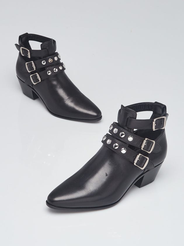 Yves Saint Laurent Black Leather Studded Ankle Boots Size 5.5/36
