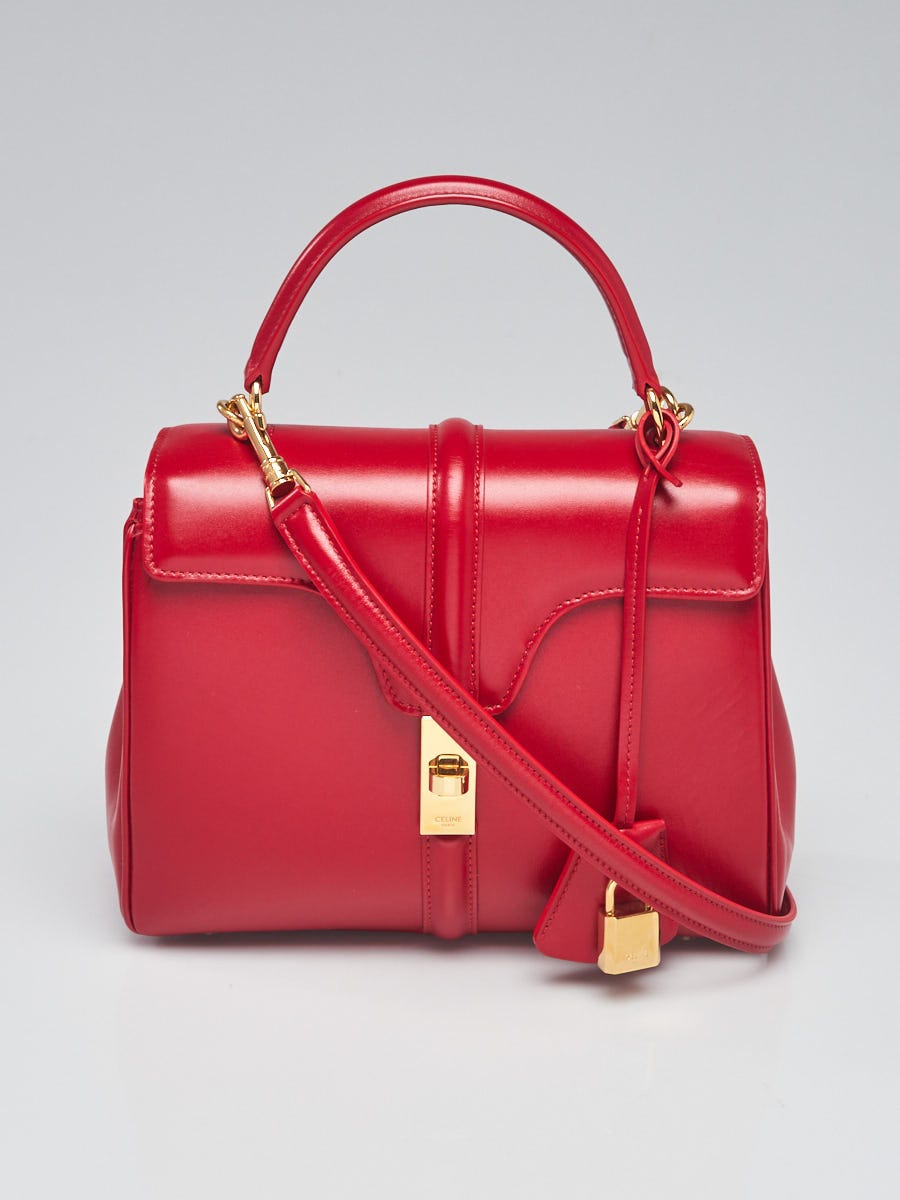 Celine Red Satinated Calfskin Leather Small 16 Top Handle Bag