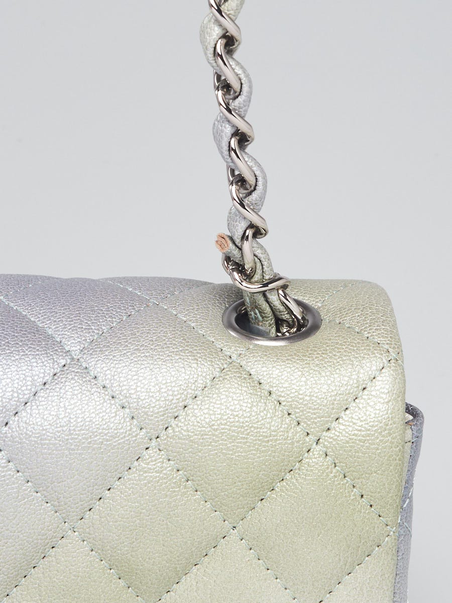 Chanel Metallic Grey/Green Quilted Chevre Leather Classic Rectangular Mini Flap Bag