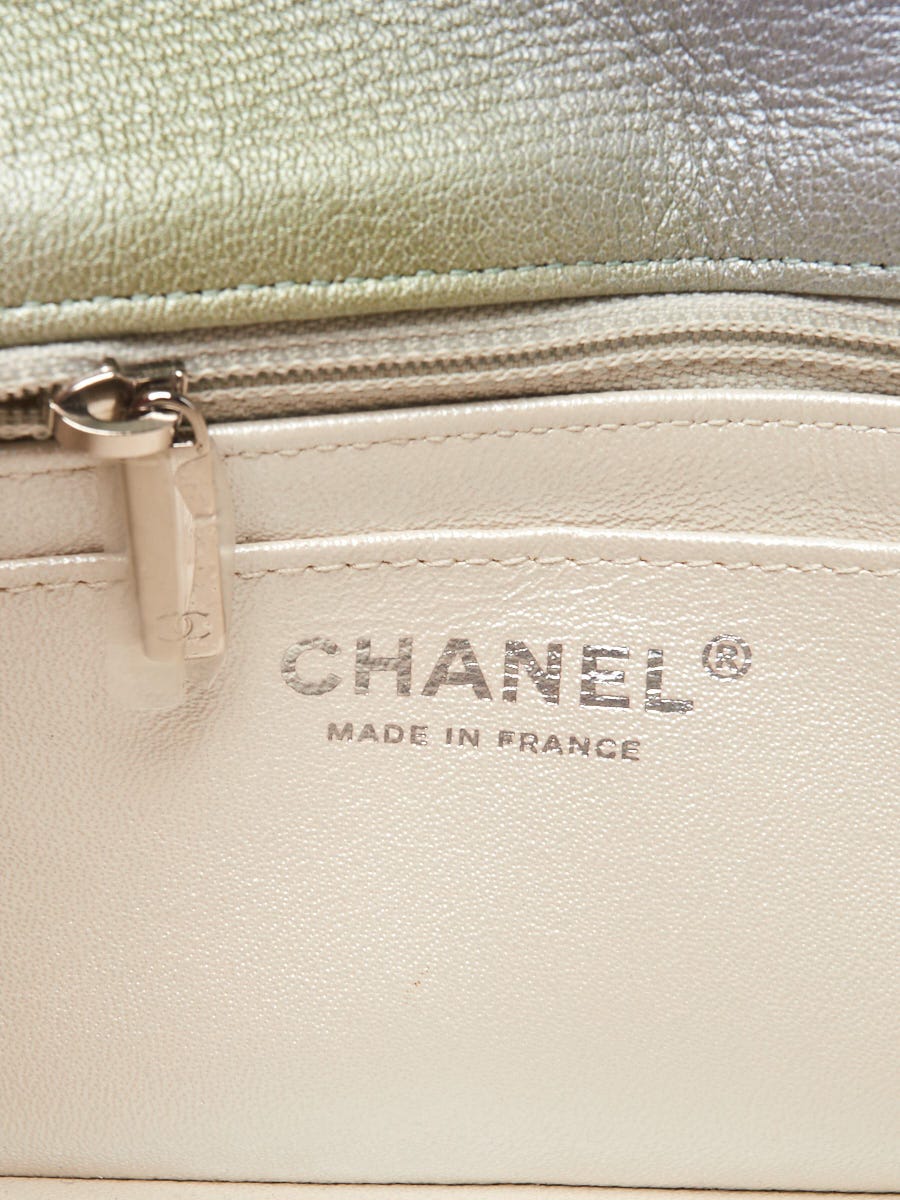 Chanel Metallic Grey/Green Quilted Chevre Leather Classic Chanel Metallic Grey/Green Quilted Chevre Leather Classic