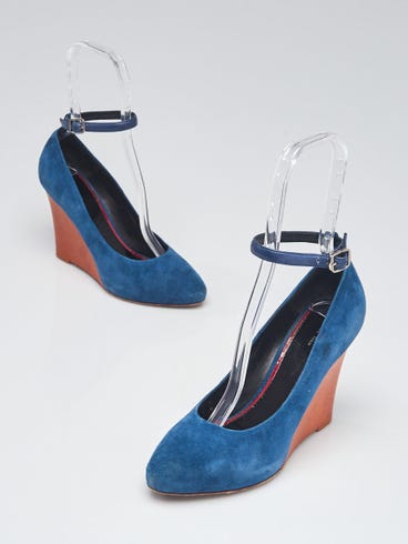 Celine Blue Suede Wedge Pumps Size 9/39.5