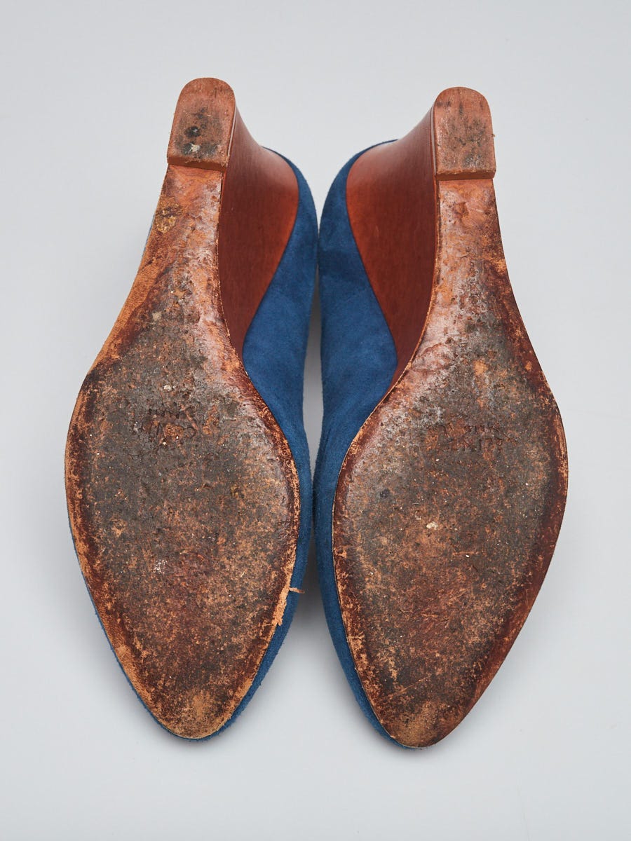 Celine Blue Suede Wedge Pumps Size 9/39.5