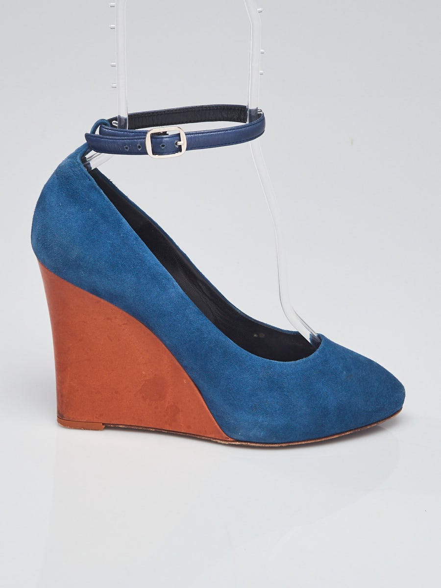 Celine Blue Suede Wedge Pumps Size 9/39.5 | Yoogi's Closet