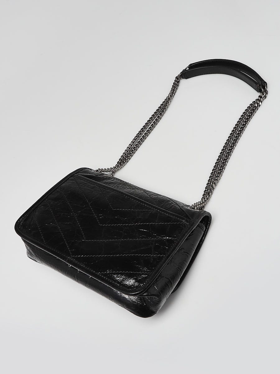 YVES SAINT LAURENT Niki Baby Crinkle Leather Crossbody Bag Black