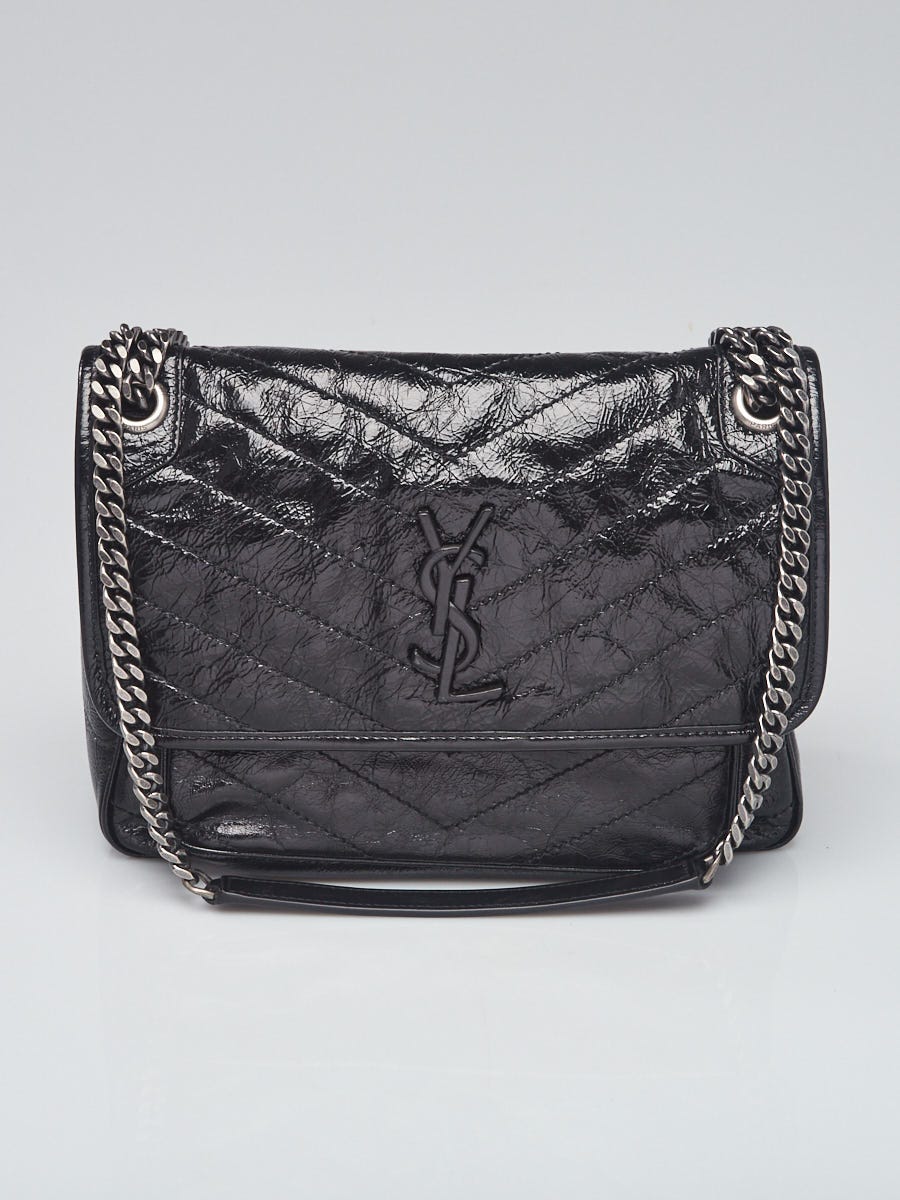 Saint Laurent Large Niki Chain Bag in Crinkled and Quilted Black