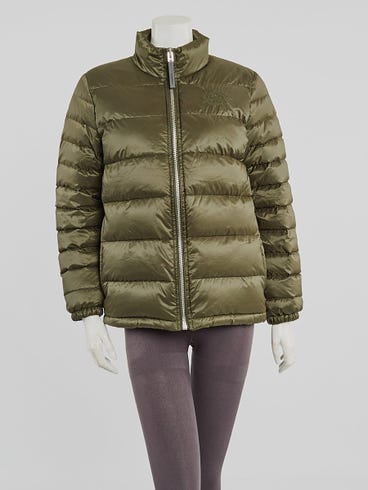 Burberry Military Khaki Quilted Polyester Down Smithwick Puffer Coat Size S