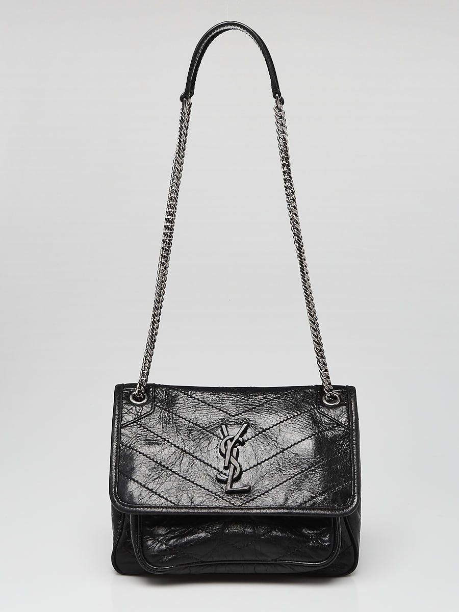Yves Saint Laurent Black Crinkled Calfskin Leather Baby Niki Bag