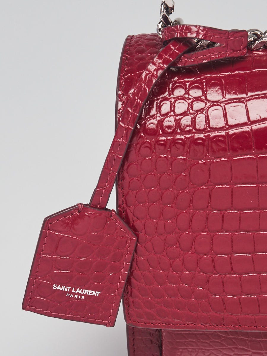 Saint Laurent Crocodile-embossed Sunset Bag in Red