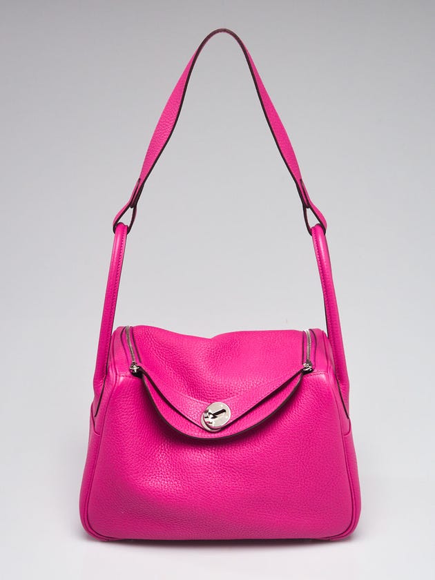Hermes 26cm Rose Poupre Clemence Leather Palladium Plated Lindy Bag