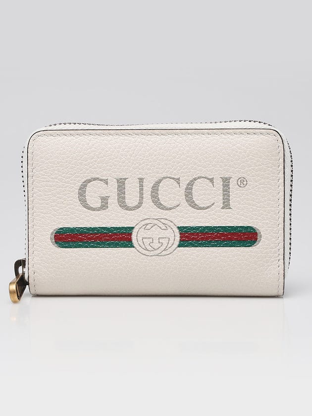 Gucci White Leather Logo Print Zip Around Small Wallet