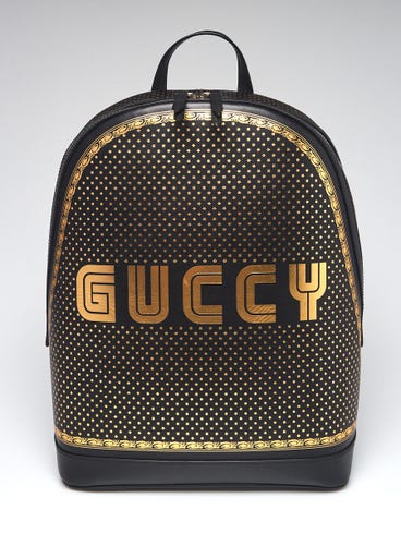 Gucci Black/Gold Leather "GUCCY" Sega Backpack Bag
