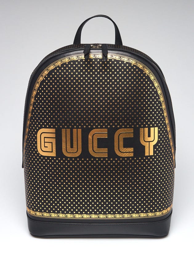 Gucci Black/Gold Leather "GUCCY" Sega Backpack Bag